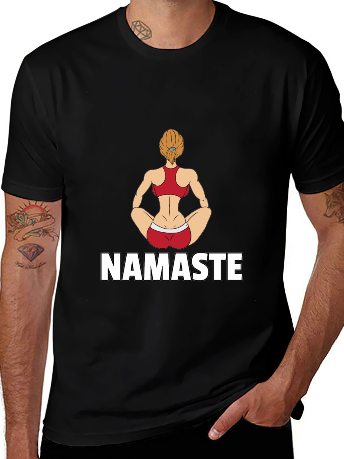 Namaste Yoga Girl Graphic Tee - Black Cotton Blend