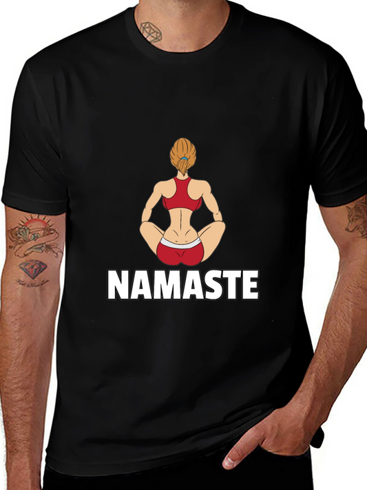 Namaste Yoga Girl Graphic Tee - Black Cotton Blend