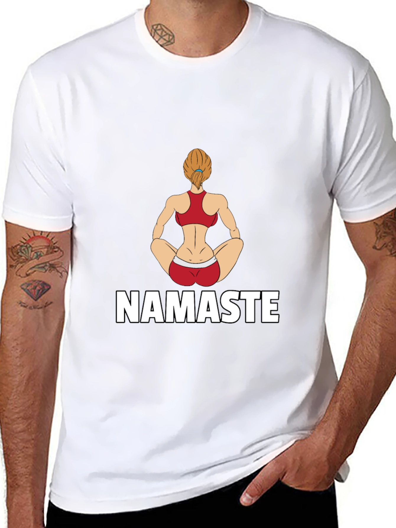 Namaste Yoga Girl Graphic Tee - Black Cotton Blend