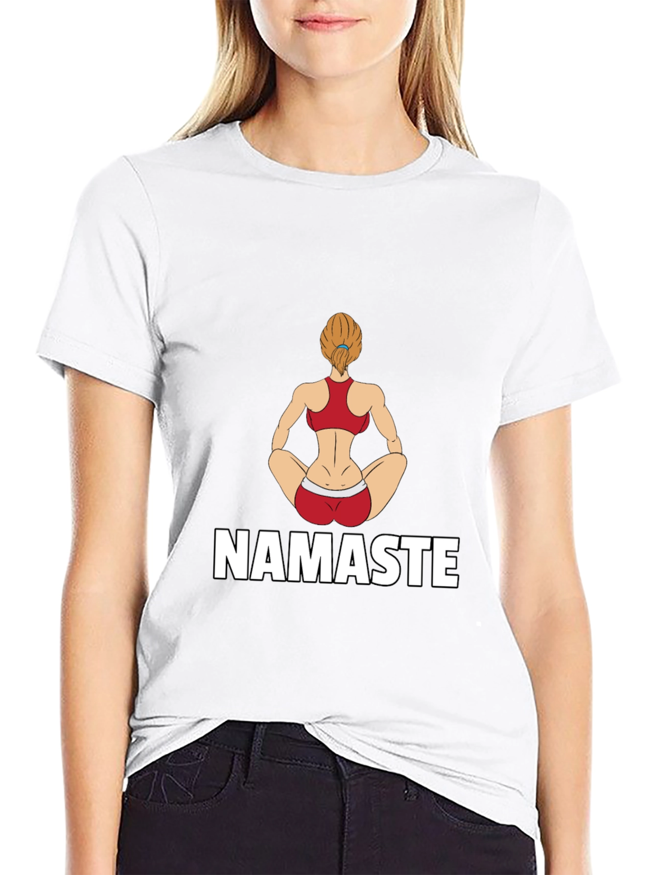 Namaste Yoga Girl Graphic Tee - Black Cotton Blend