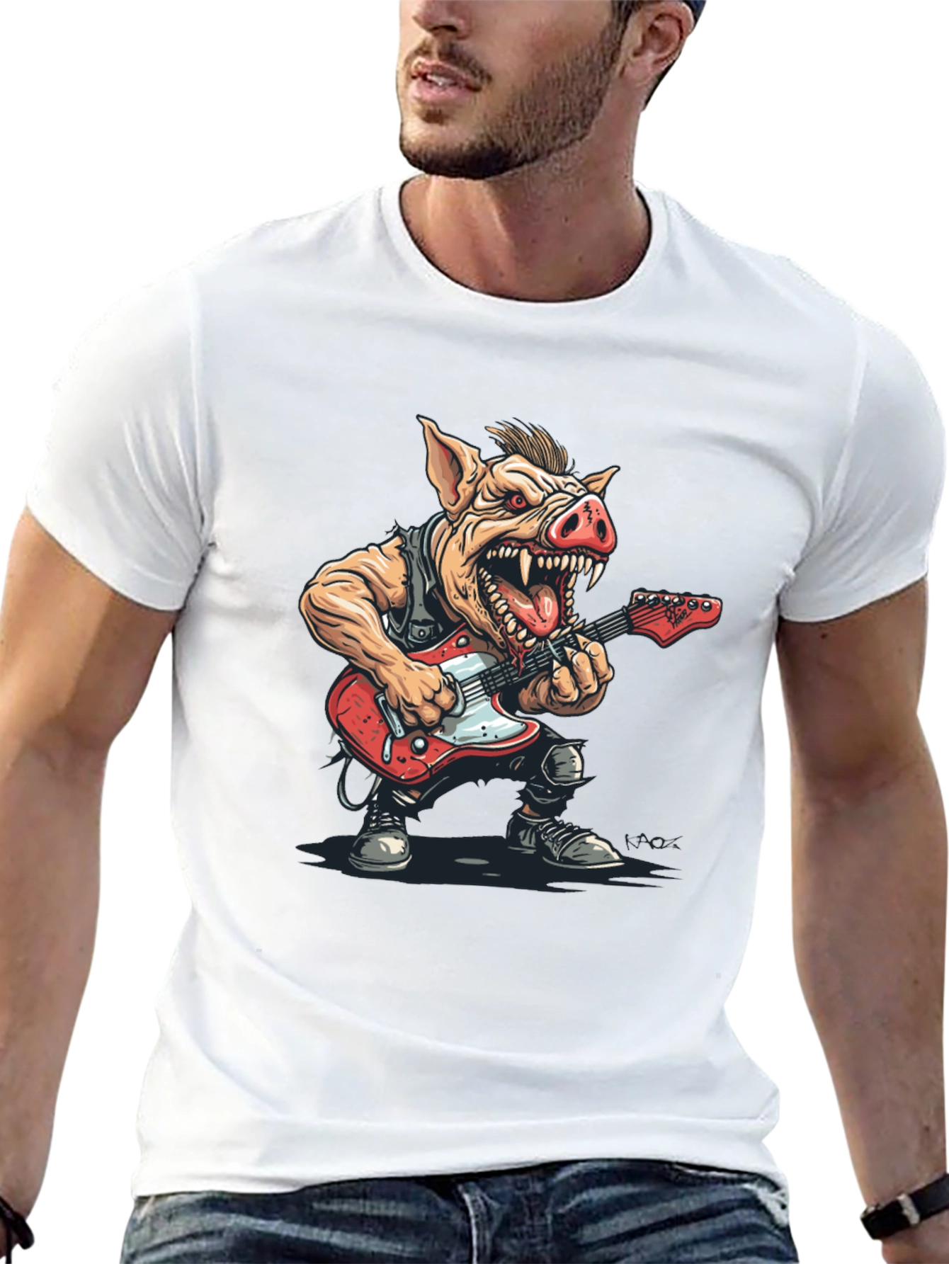 Rockstar Pig Graphic Tee - Black Cotton T-Shirt