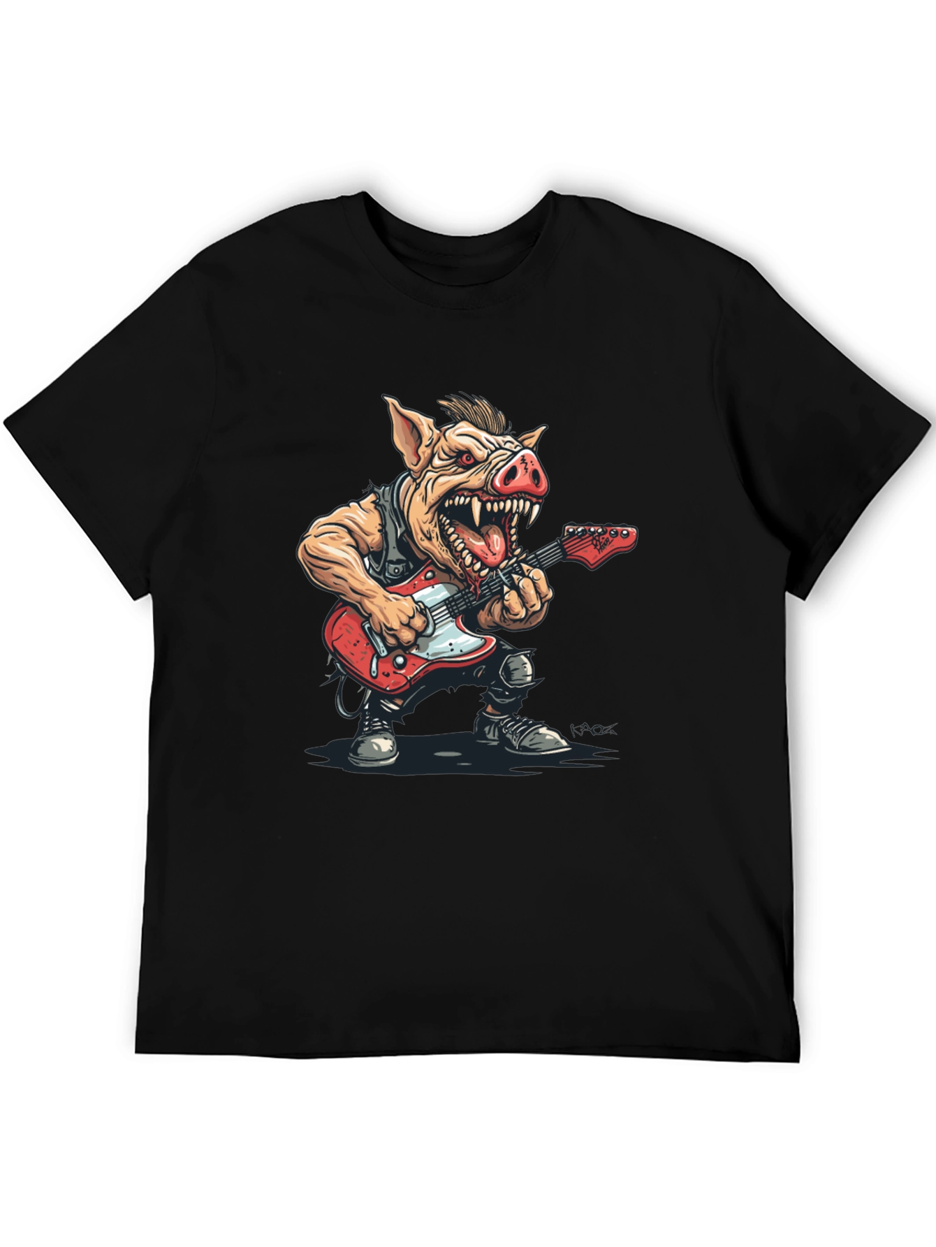 Rockstar Pig Graphic Tee - Black Cotton T-Shirt