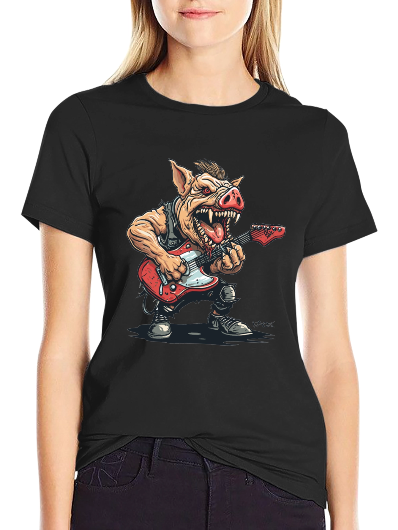 Rockstar Pig Graphic Tee - Black Cotton T-Shirt