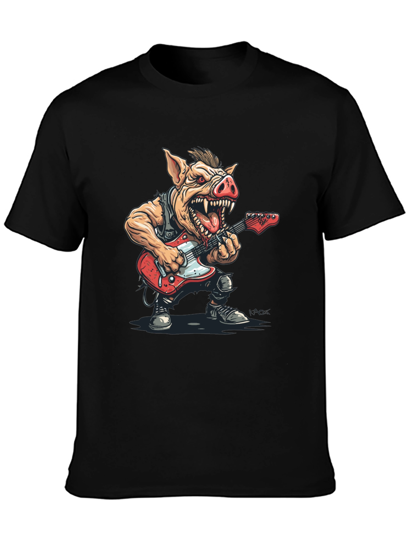 Rockstar Pig Graphic Tee - Black Cotton T-Shirt
