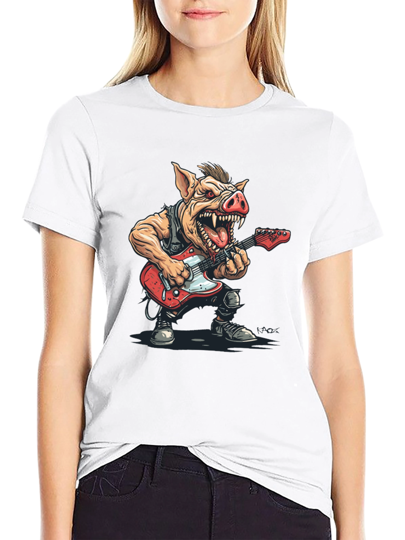 Rockstar Pig Graphic Tee - Black Cotton T-Shirt