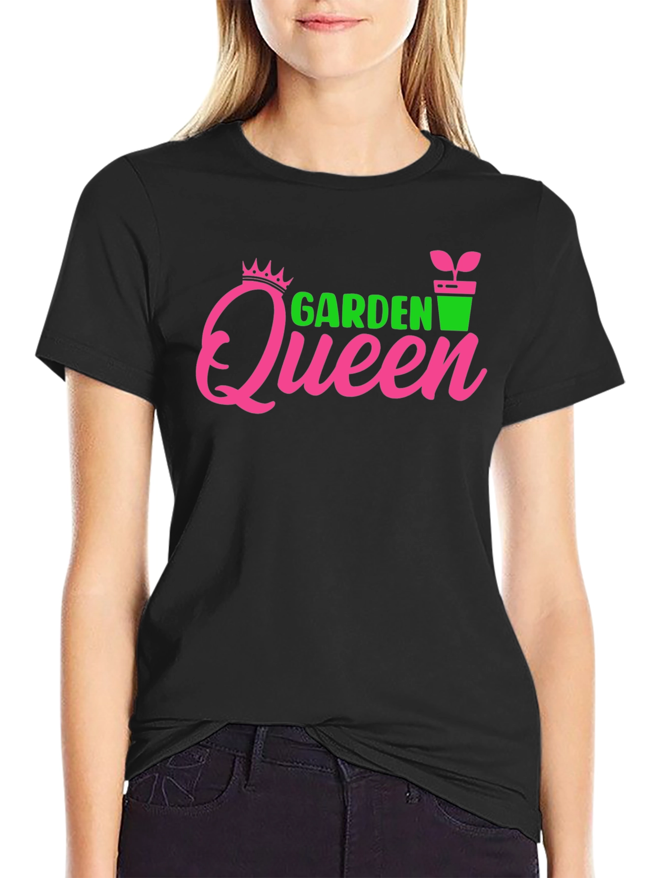 Garden Queen Graphic Tee - Black Cotton T-Shirt
