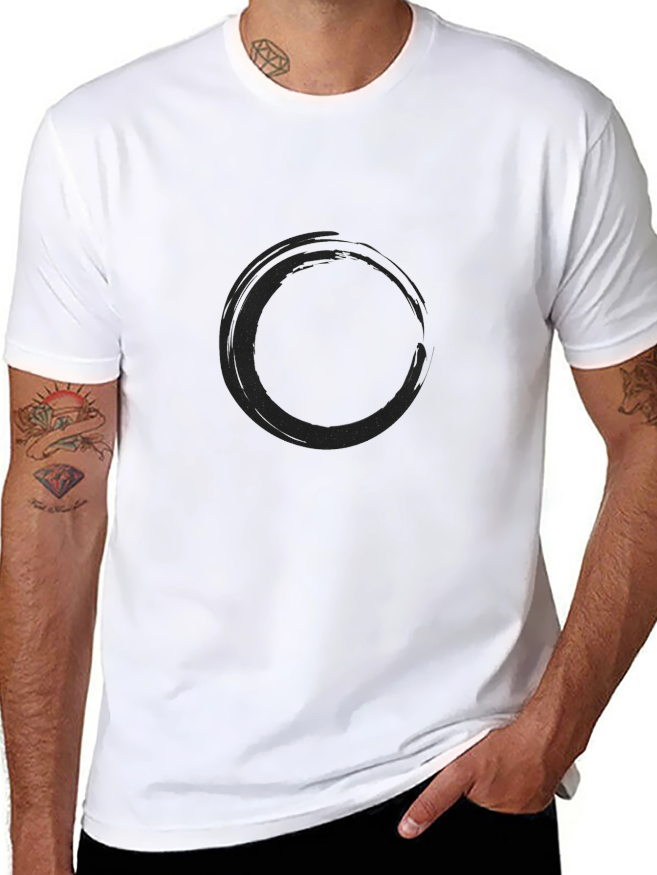 Mens Black T-Shirt - Zen Circle Design