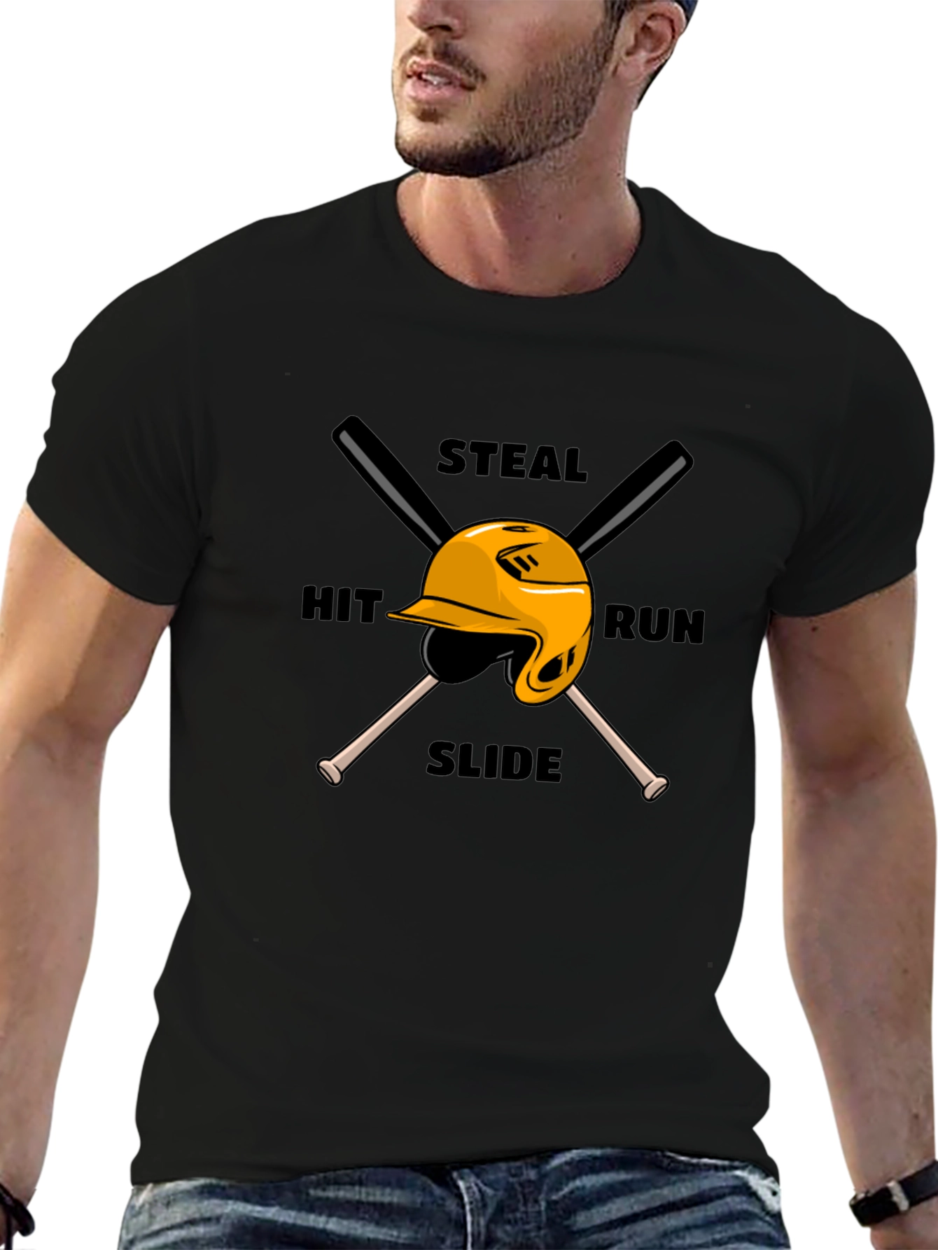 Baseball Steal Hit Run Graphic T-Shirt