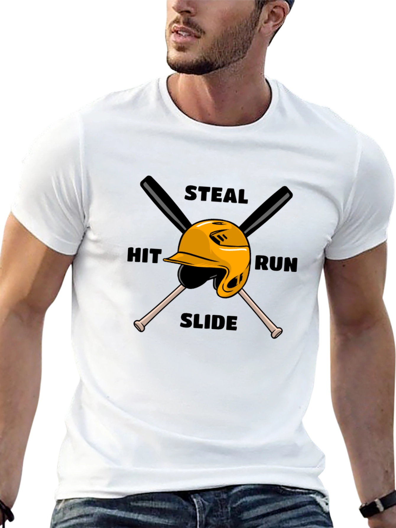 Baseball Steal Hit Run Graphic T-Shirt