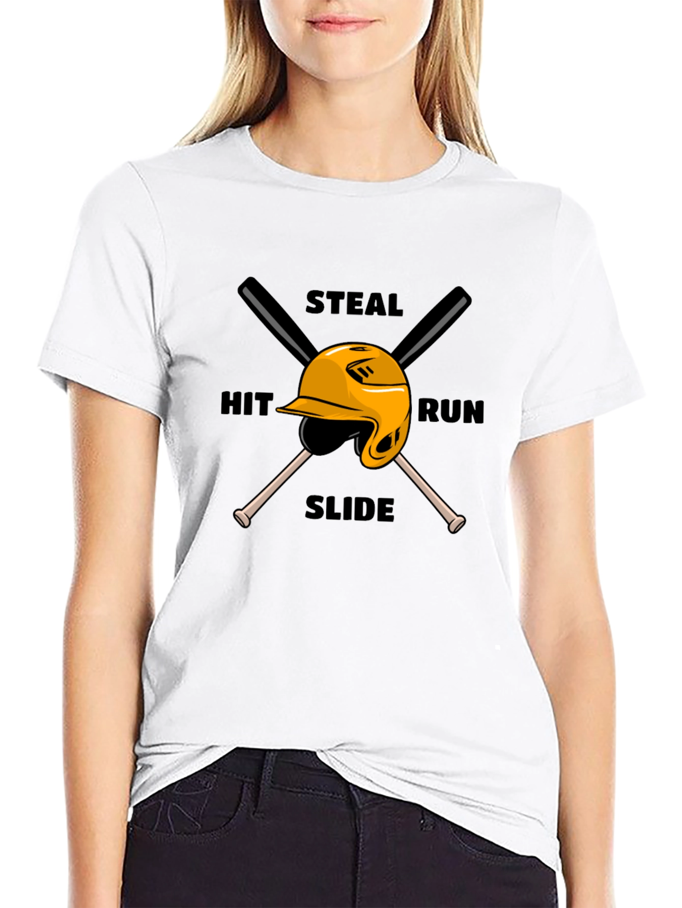 Baseball Steal Hit Run Graphic T-Shirt