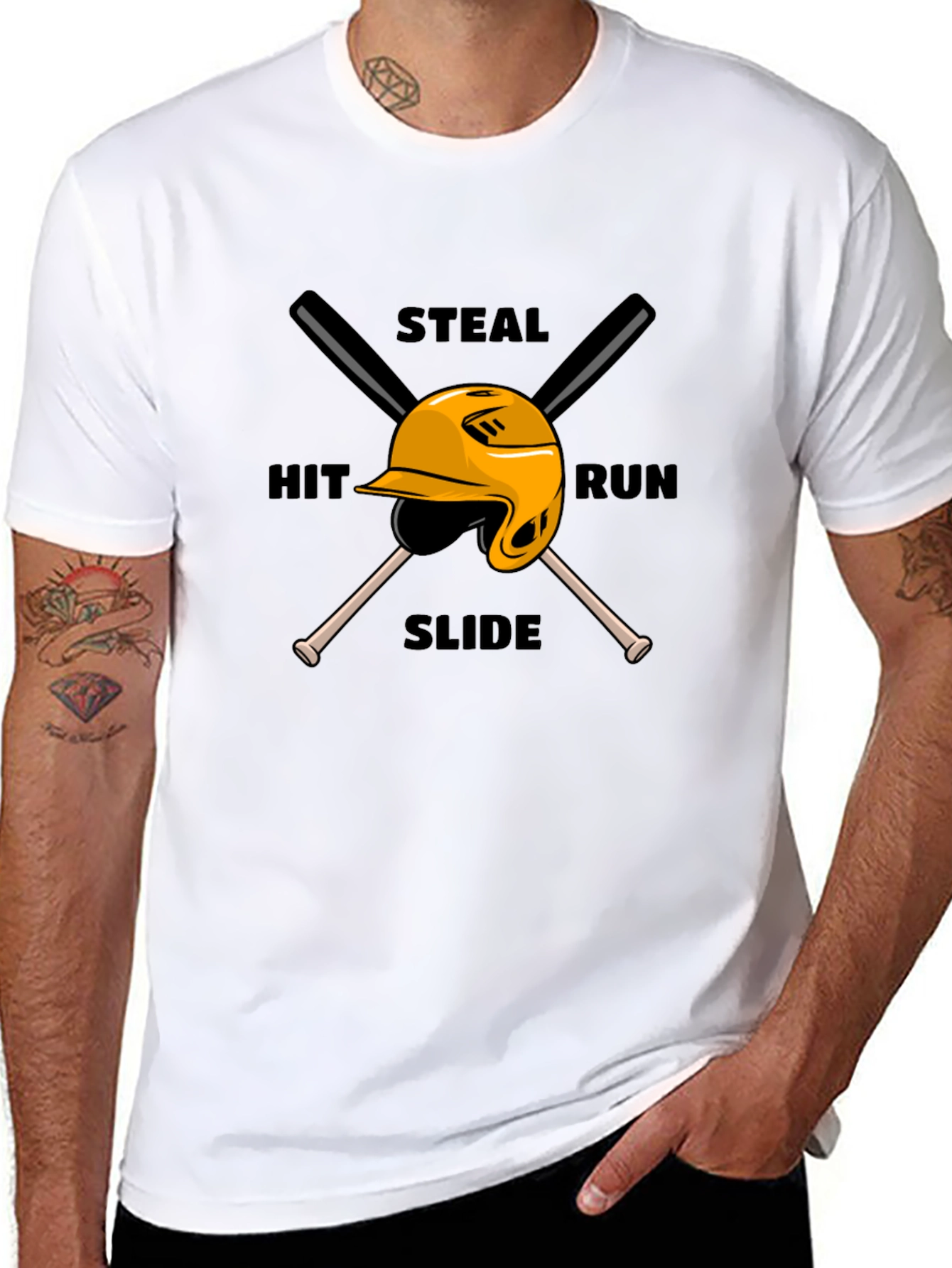 Baseball Steal Hit Run Graphic T-Shirt