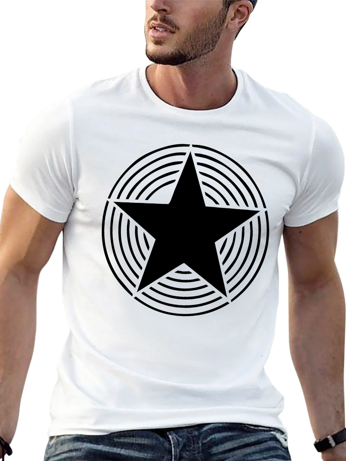 Black Star Graphic Tee - Stylish Mens Casual Shirt