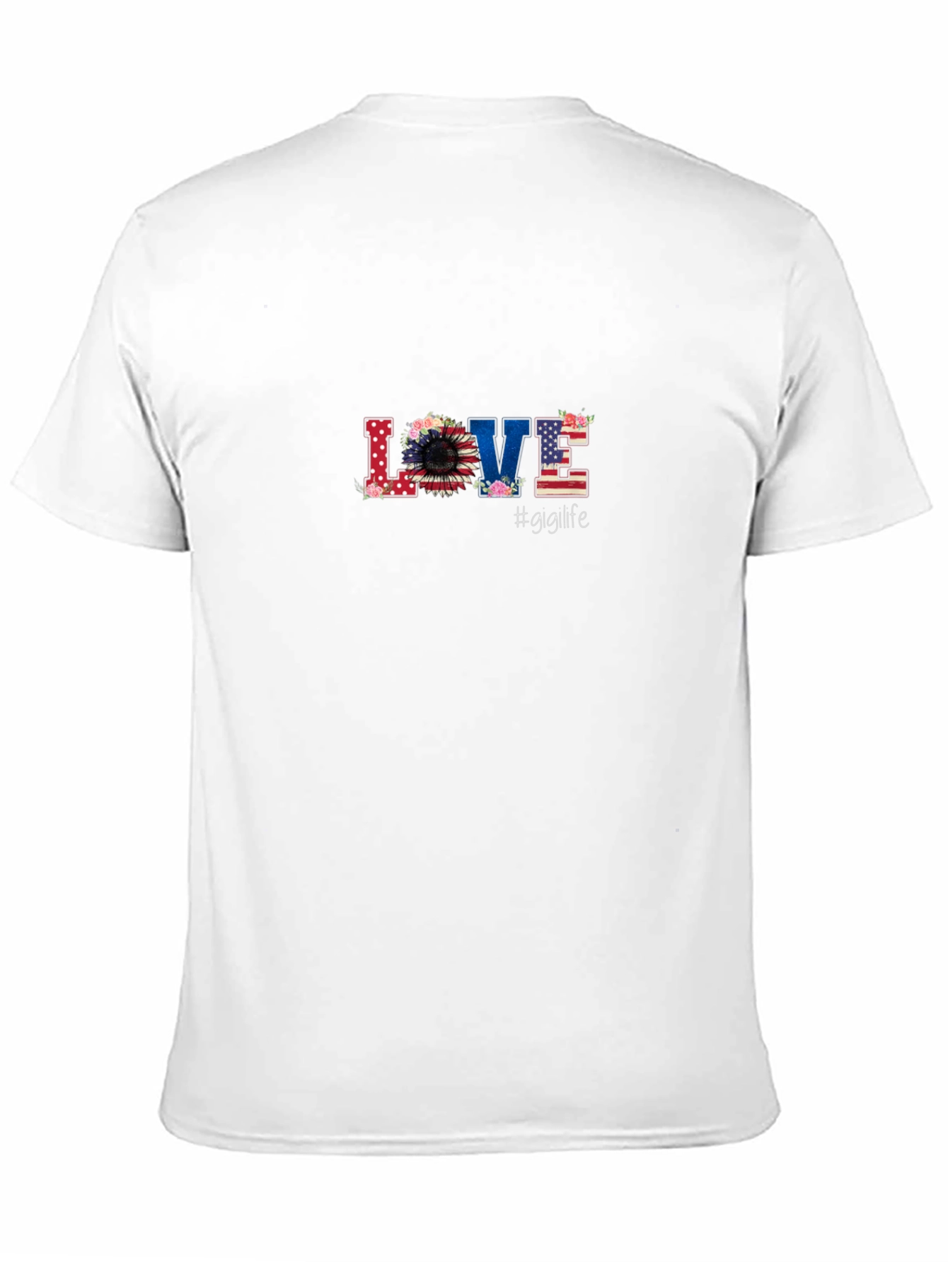 Floral American Flag LOVE Graphic Black T-Shirt