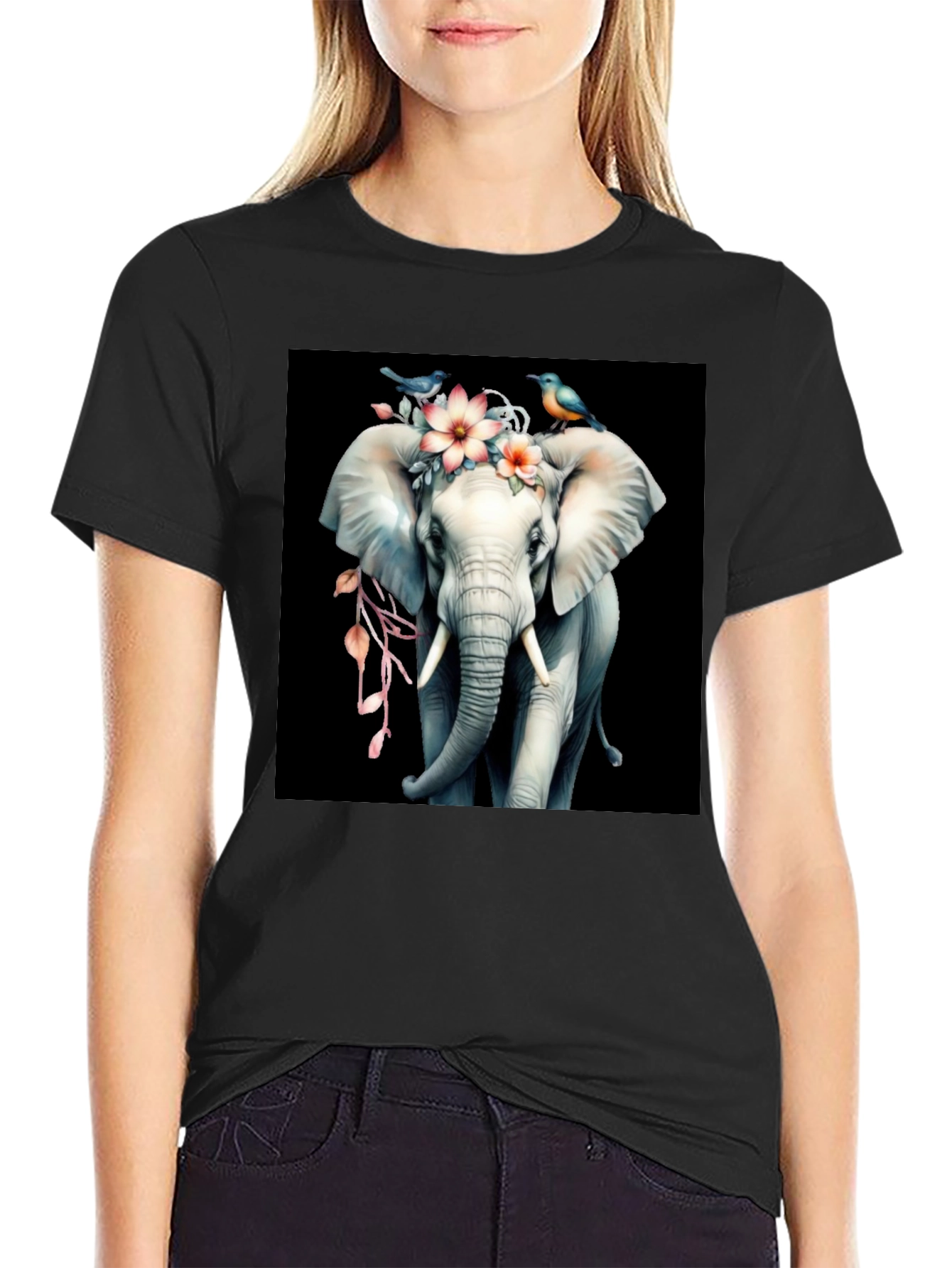 Floral Elephant Graphic Tee - Unique Design