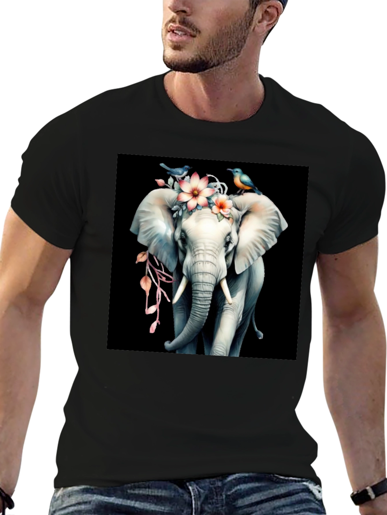 Floral Elephant Graphic Tee - Unique Design