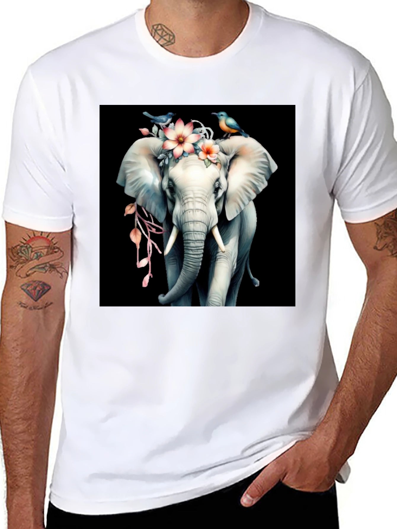 Floral Elephant Graphic Tee - Unique Design