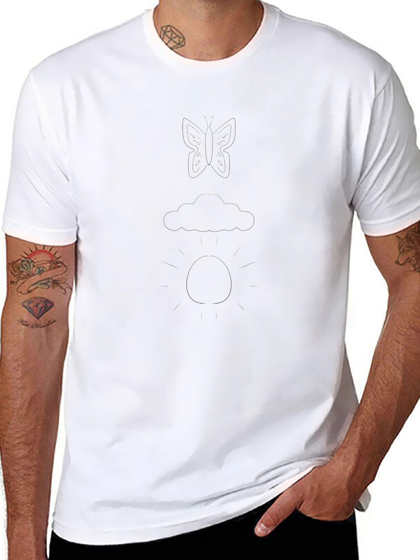 Mens Casual Black T-Shirt - Butterfly Cloud Design