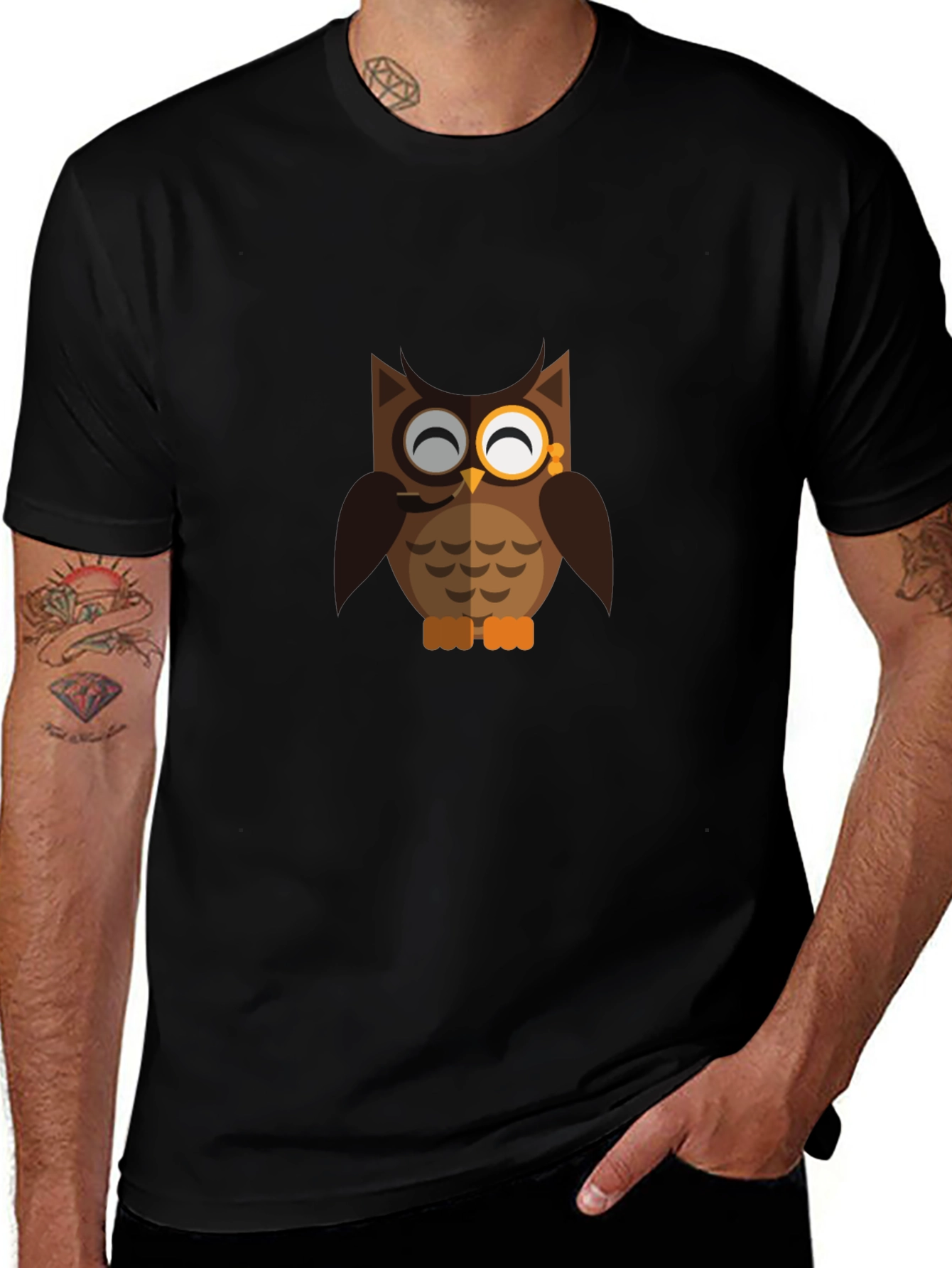 Gentleman Owl Graphic Print Black T-Shirt
