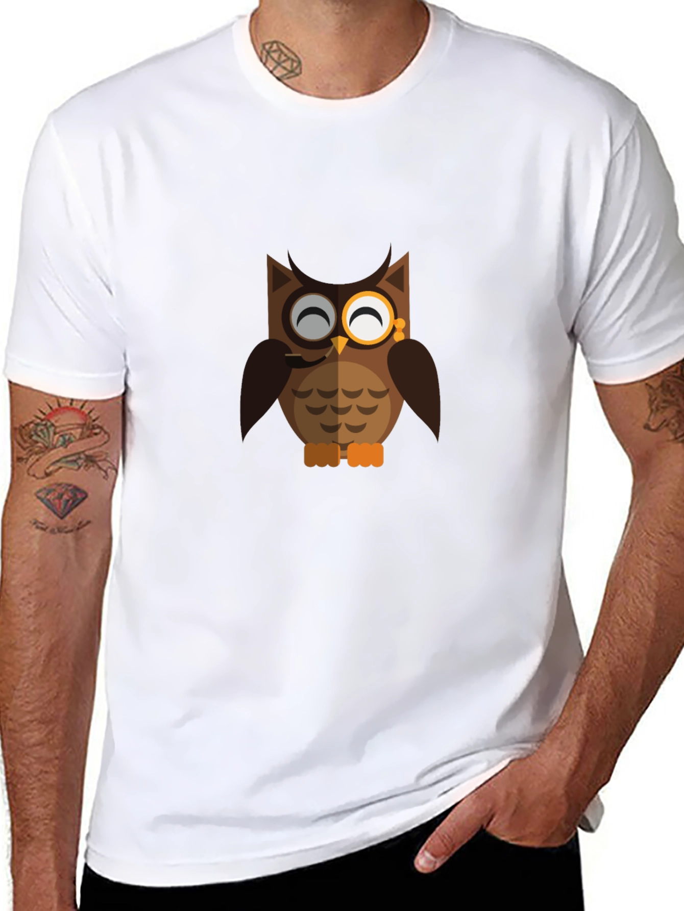 Gentleman Owl Graphic Print Black T-Shirt