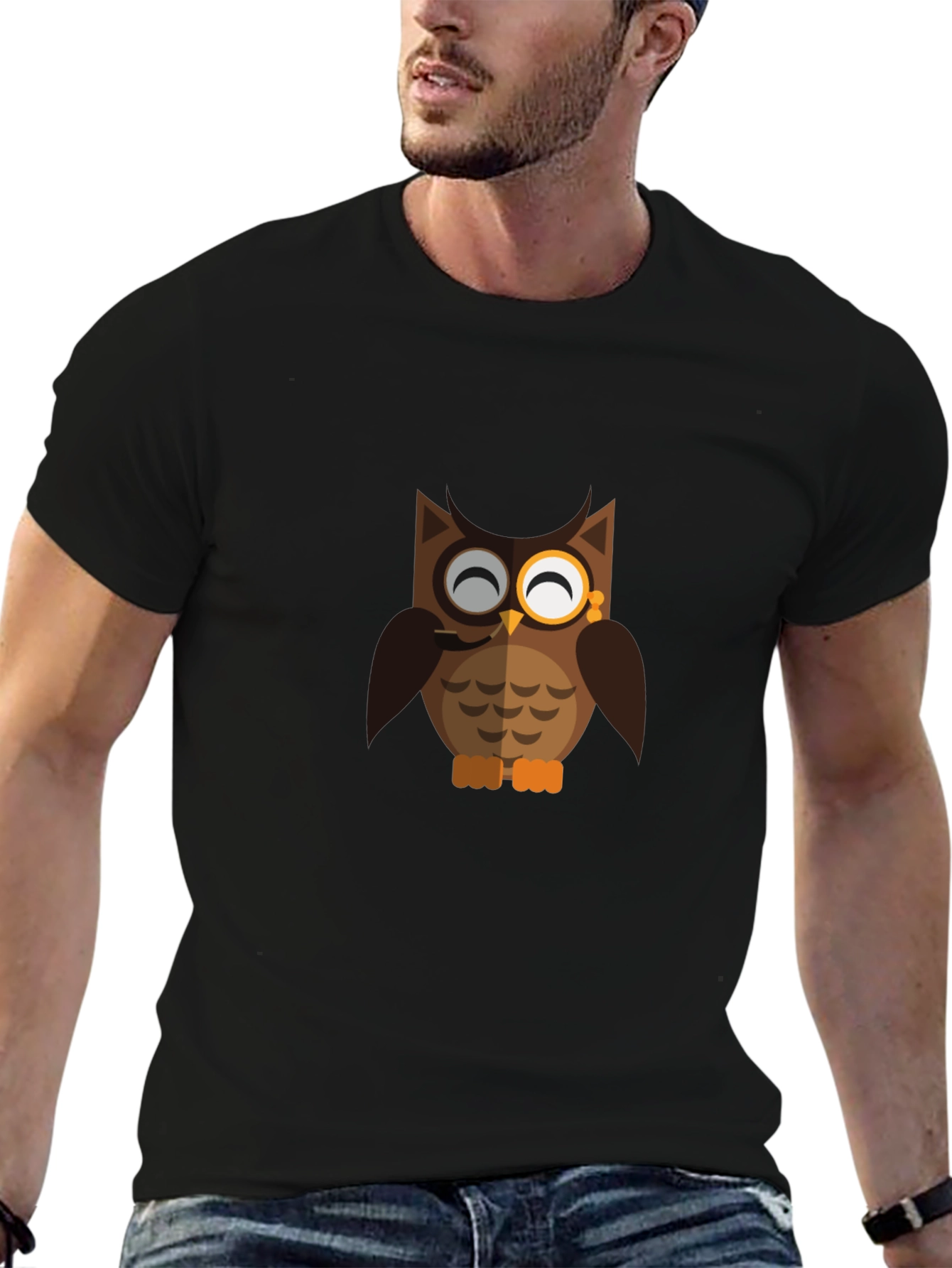Gentleman Owl Graphic Print Black T-Shirt