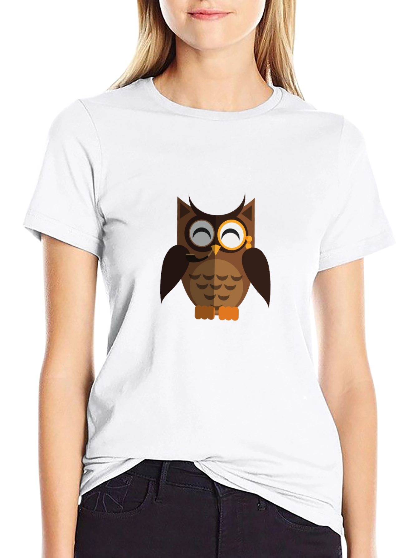 Gentleman Owl Graphic Print Black T-Shirt