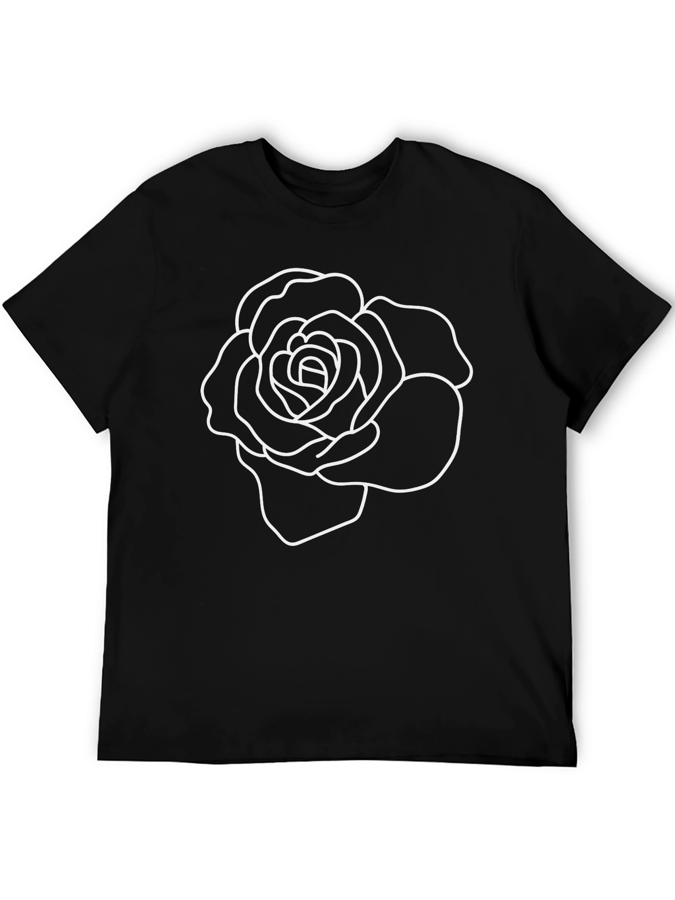 Rose Outline Graphic Tee - Stylish Black T-Shirt