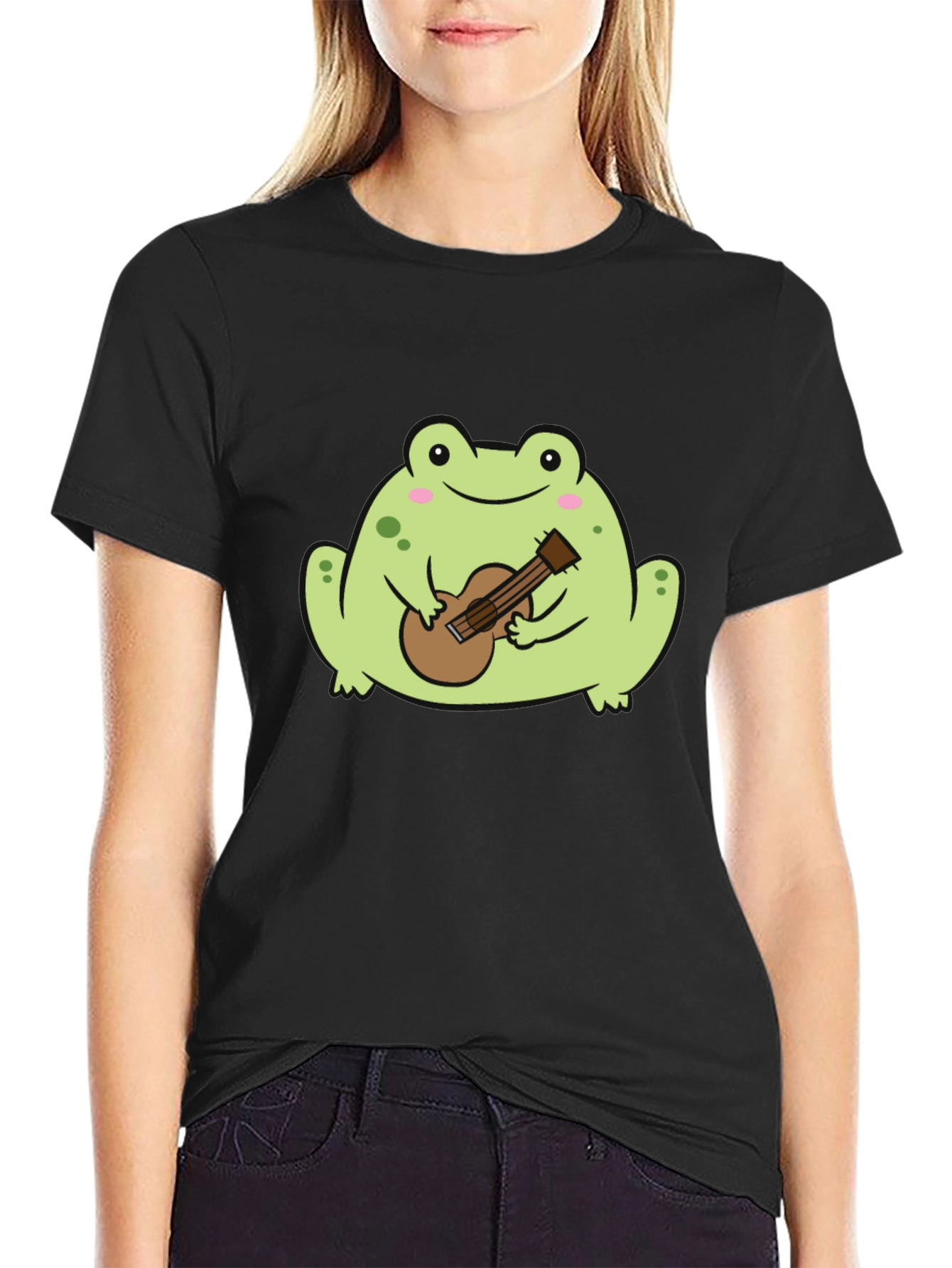 Frog Playing Guitar Graphic Tee - Unisex Black T-Shirt
