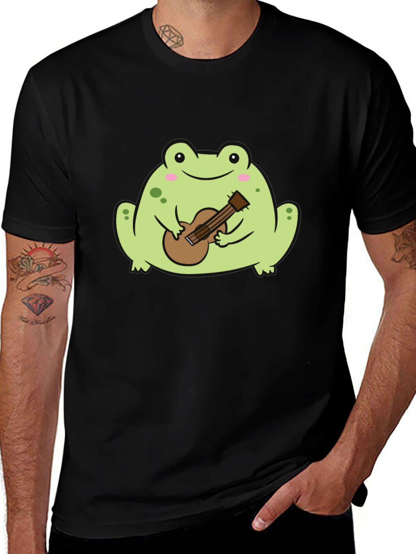 Frog Playing Guitar Graphic Tee - Unisex Black T-Shirt