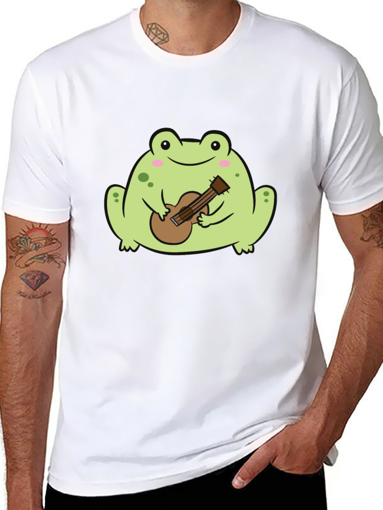 Frog Playing Guitar Graphic Tee - Unisex Black T-Shirt