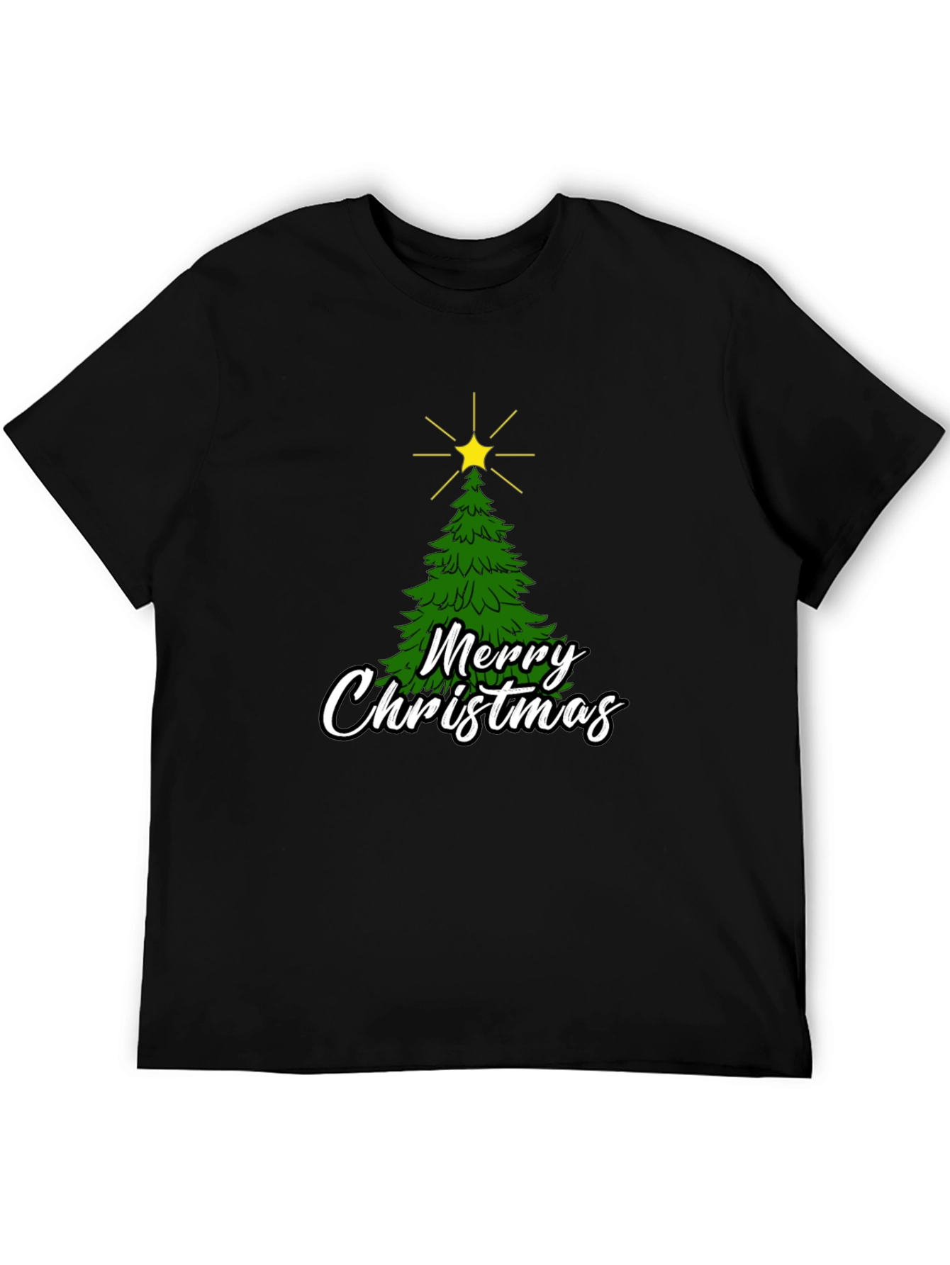 Merry Christmas Tree Graphic Black T-Shirt