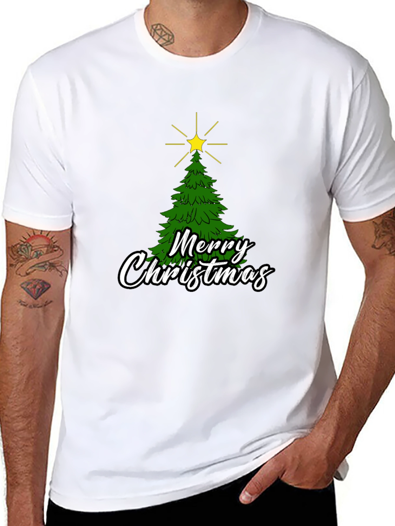 Merry Christmas Tree Graphic Black T-Shirt