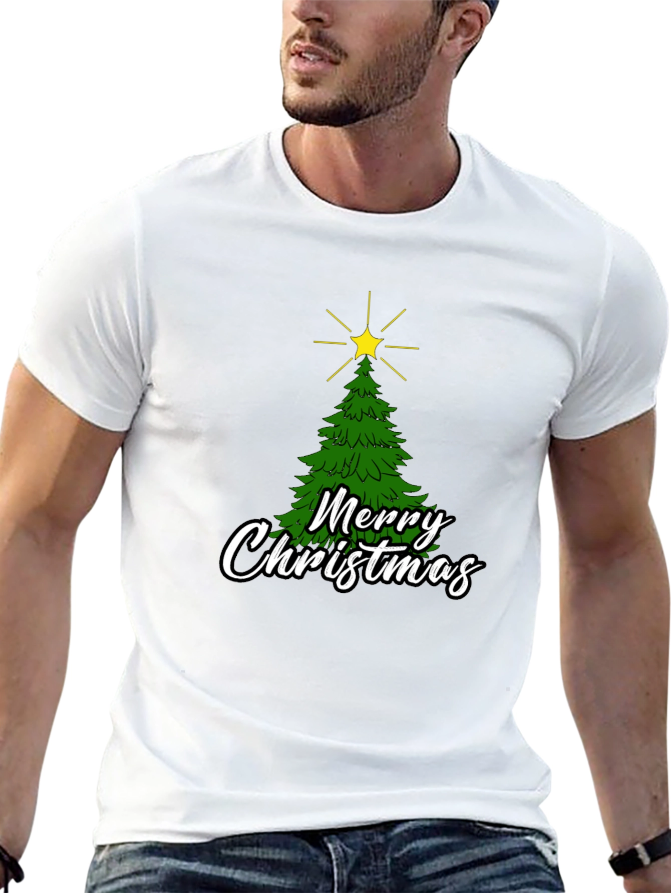 Merry Christmas Tree Graphic Black T-Shirt