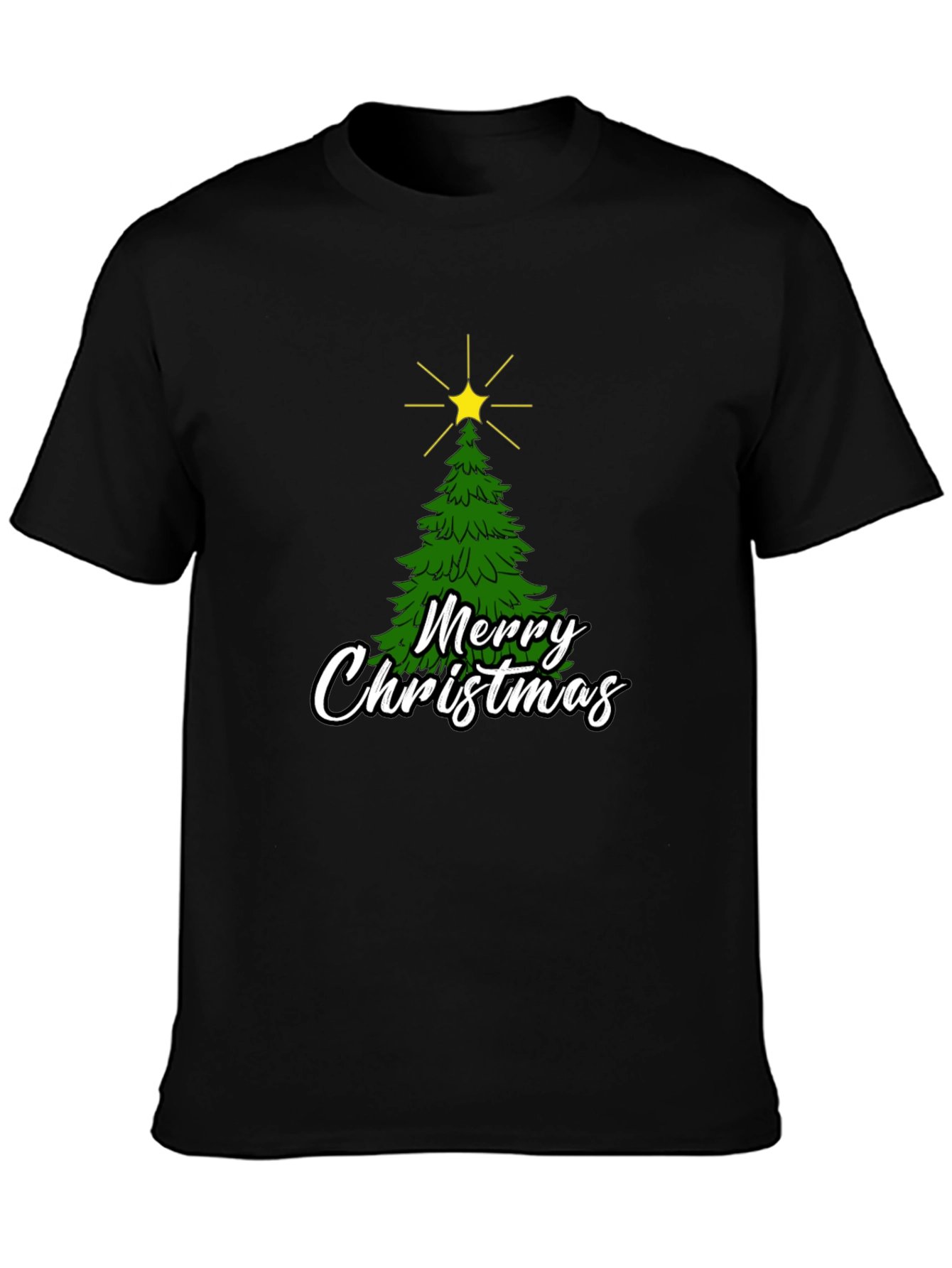 Merry Christmas Tree Graphic Black T-Shirt