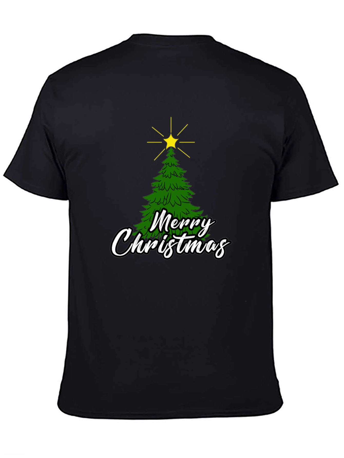Merry Christmas Tree Graphic Black T-Shirt