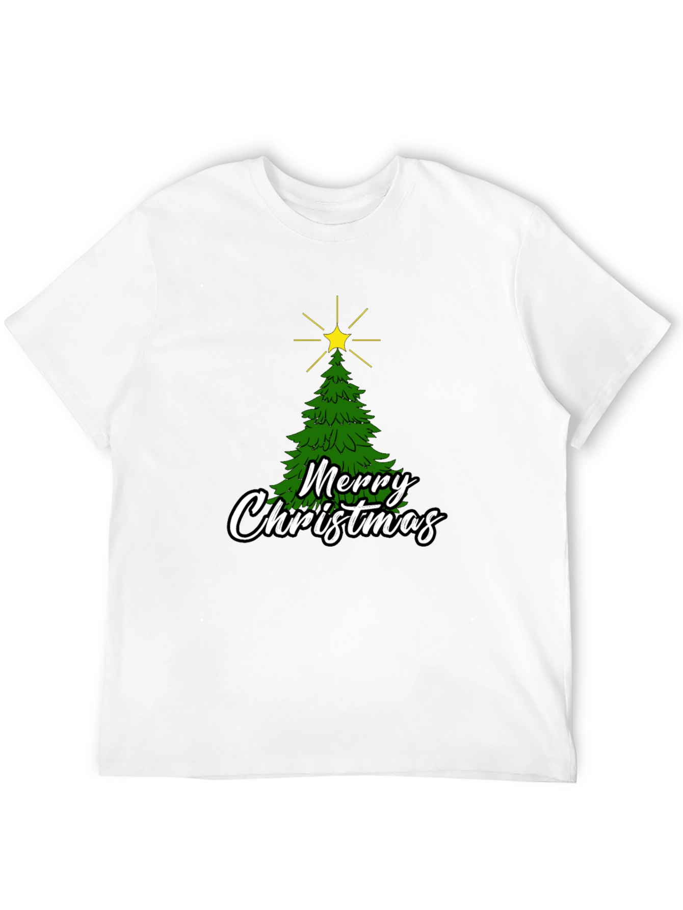 Merry Christmas Tree Graphic Black T-Shirt