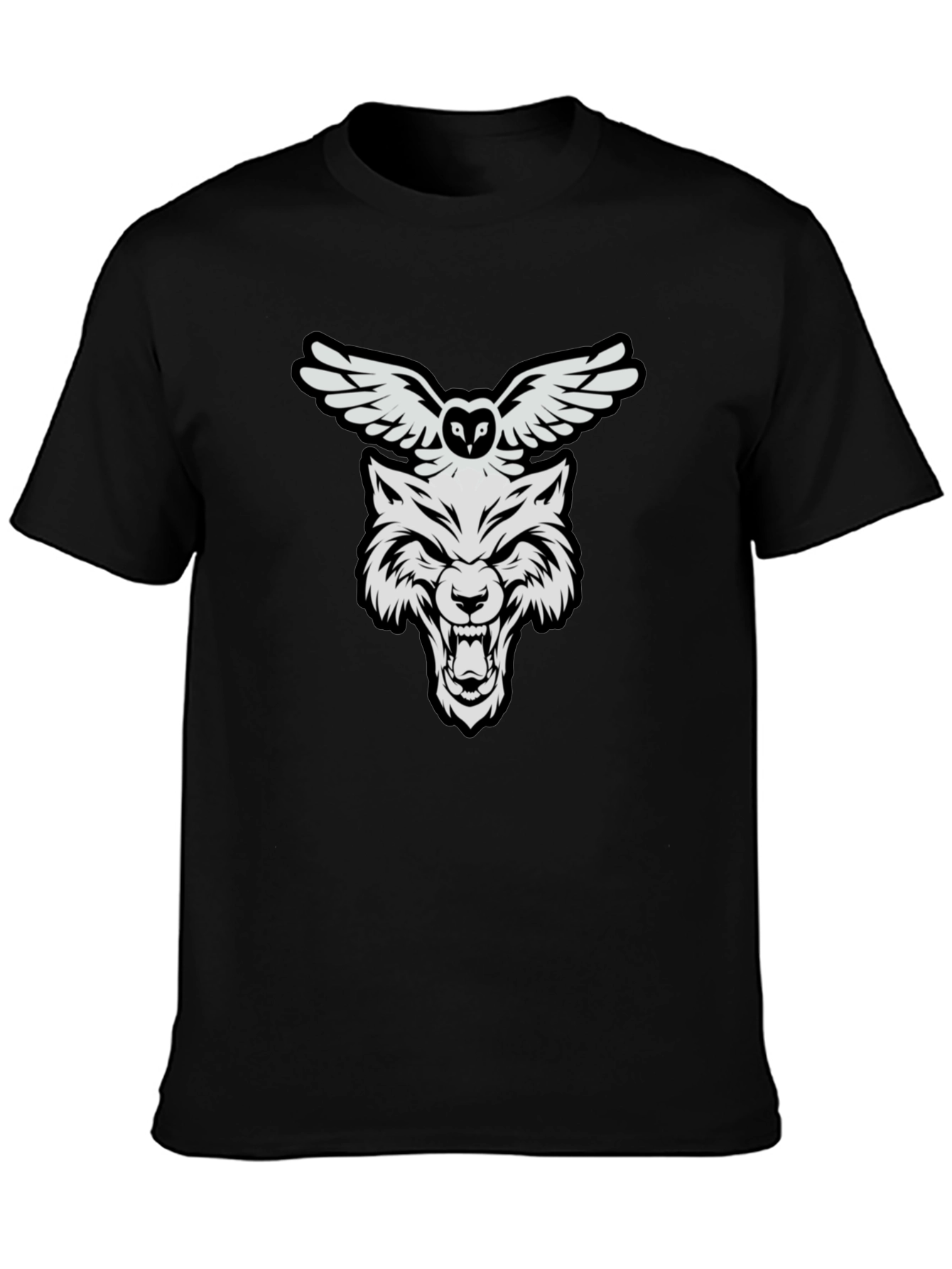 Wolf and Owl Graphic Print T-Shirt
