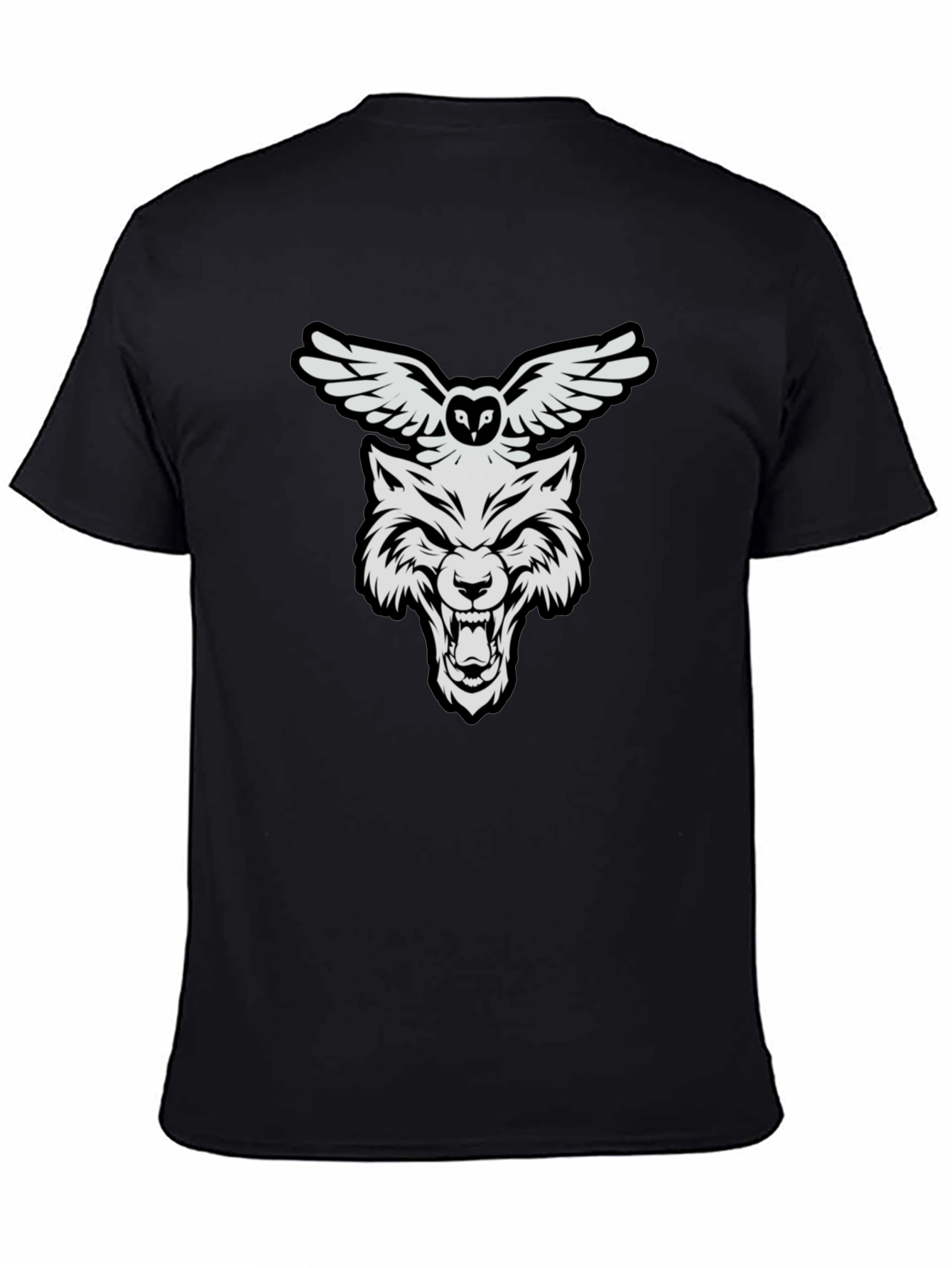 Wolf and Owl Graphic Print T-Shirt