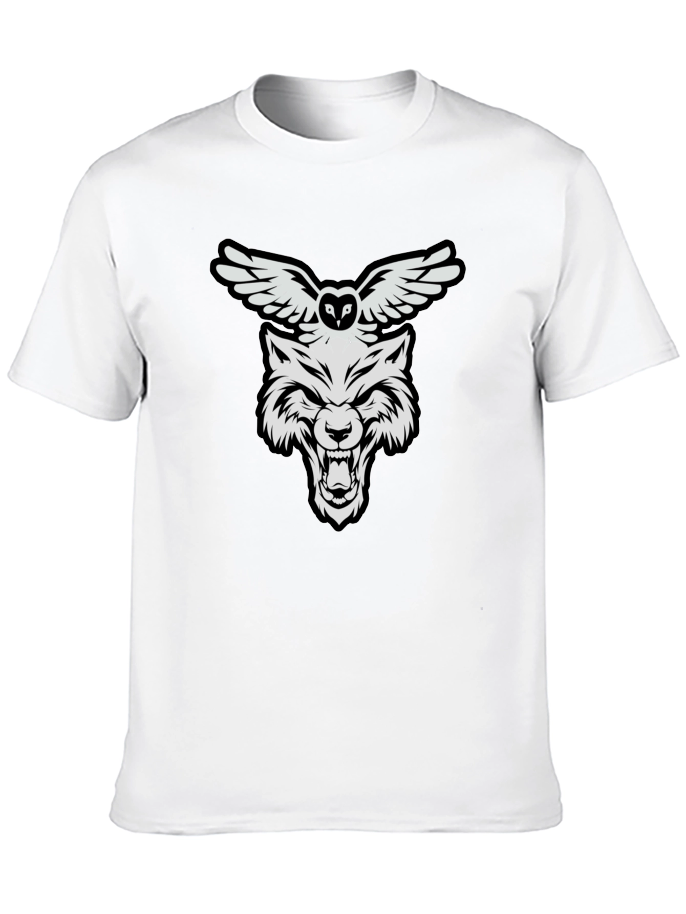 Wolf and Owl Graphic Print T-Shirt