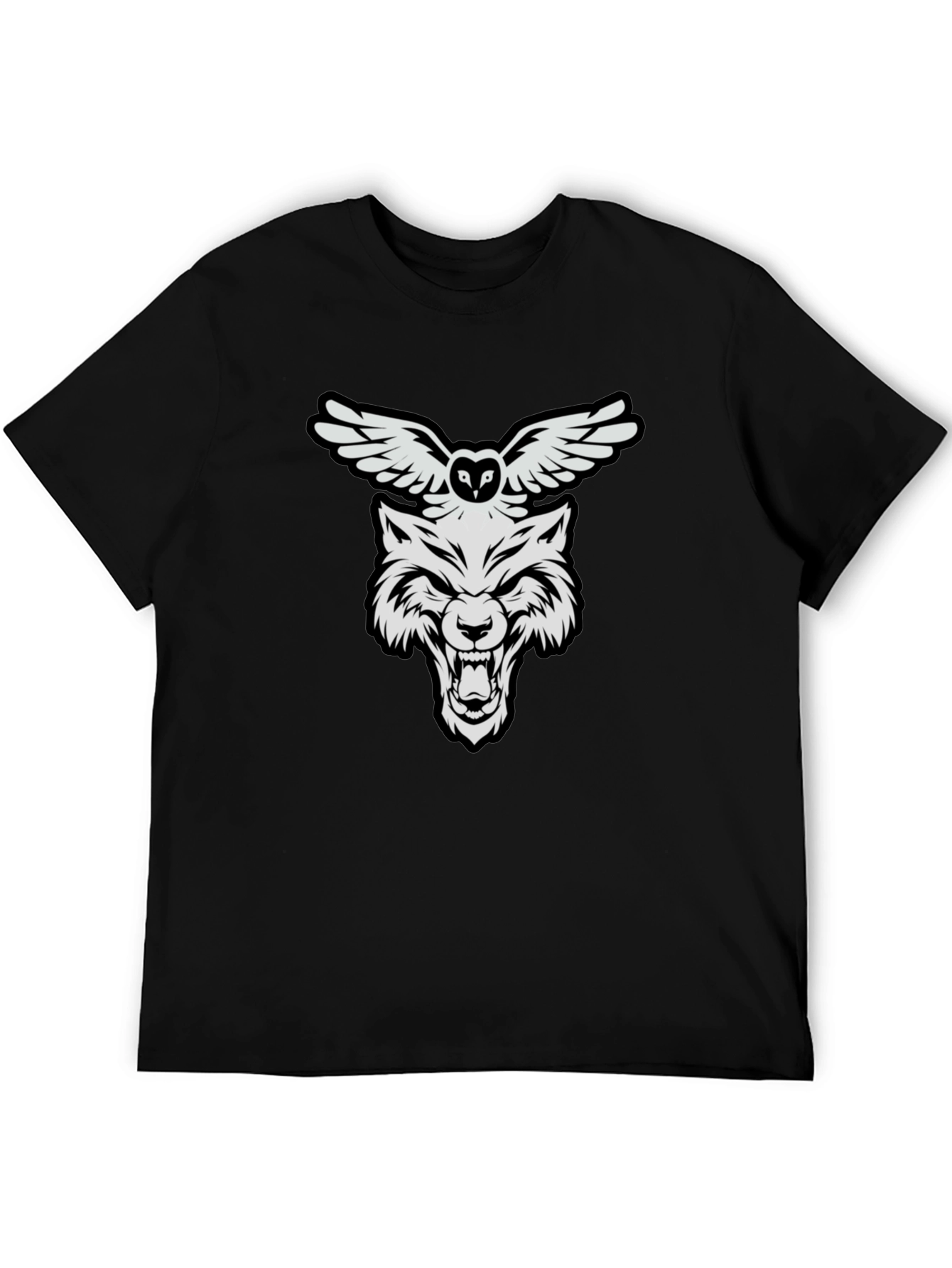 Wolf and Owl Graphic Print T-Shirt