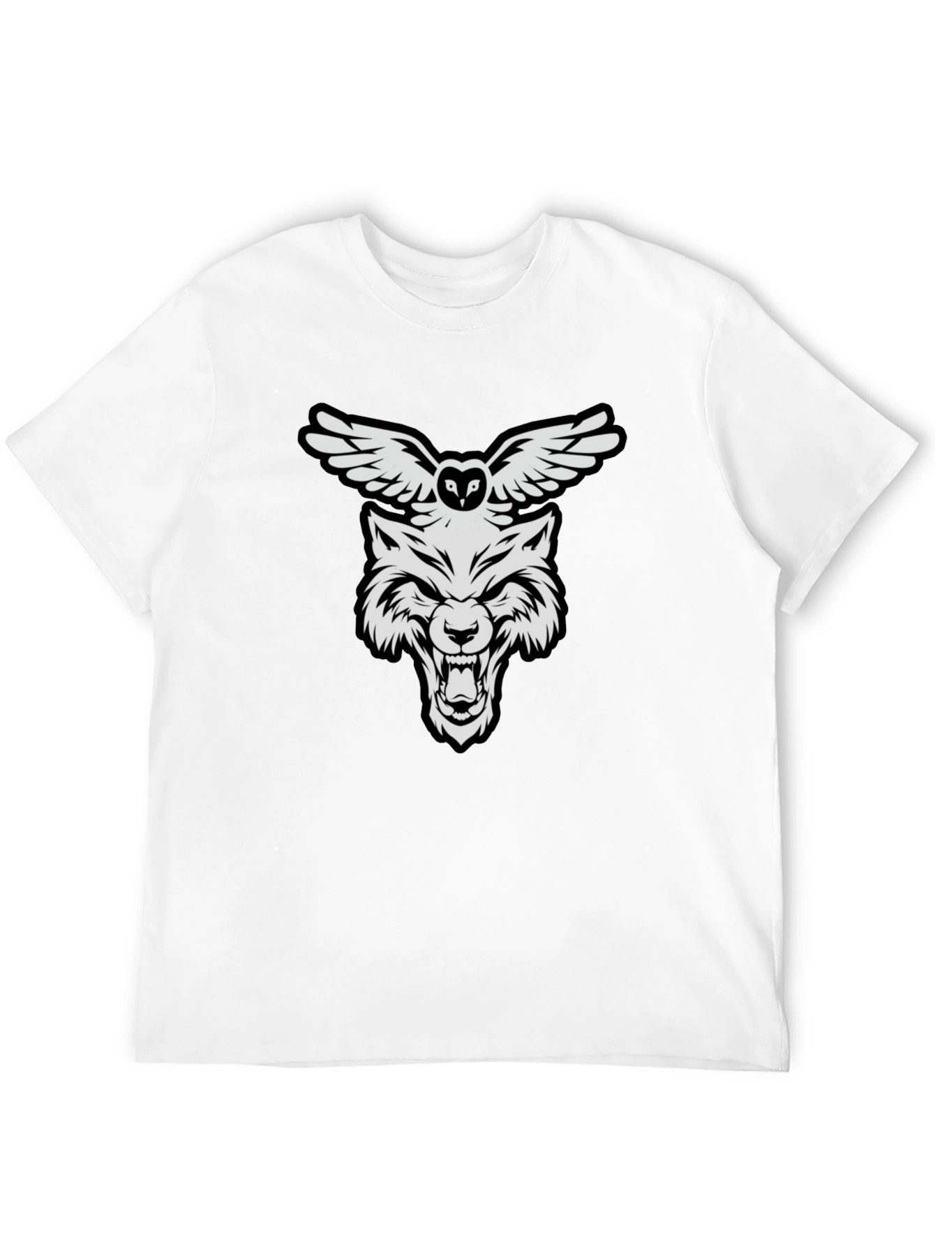 Wolf and Owl Graphic Print T-Shirt