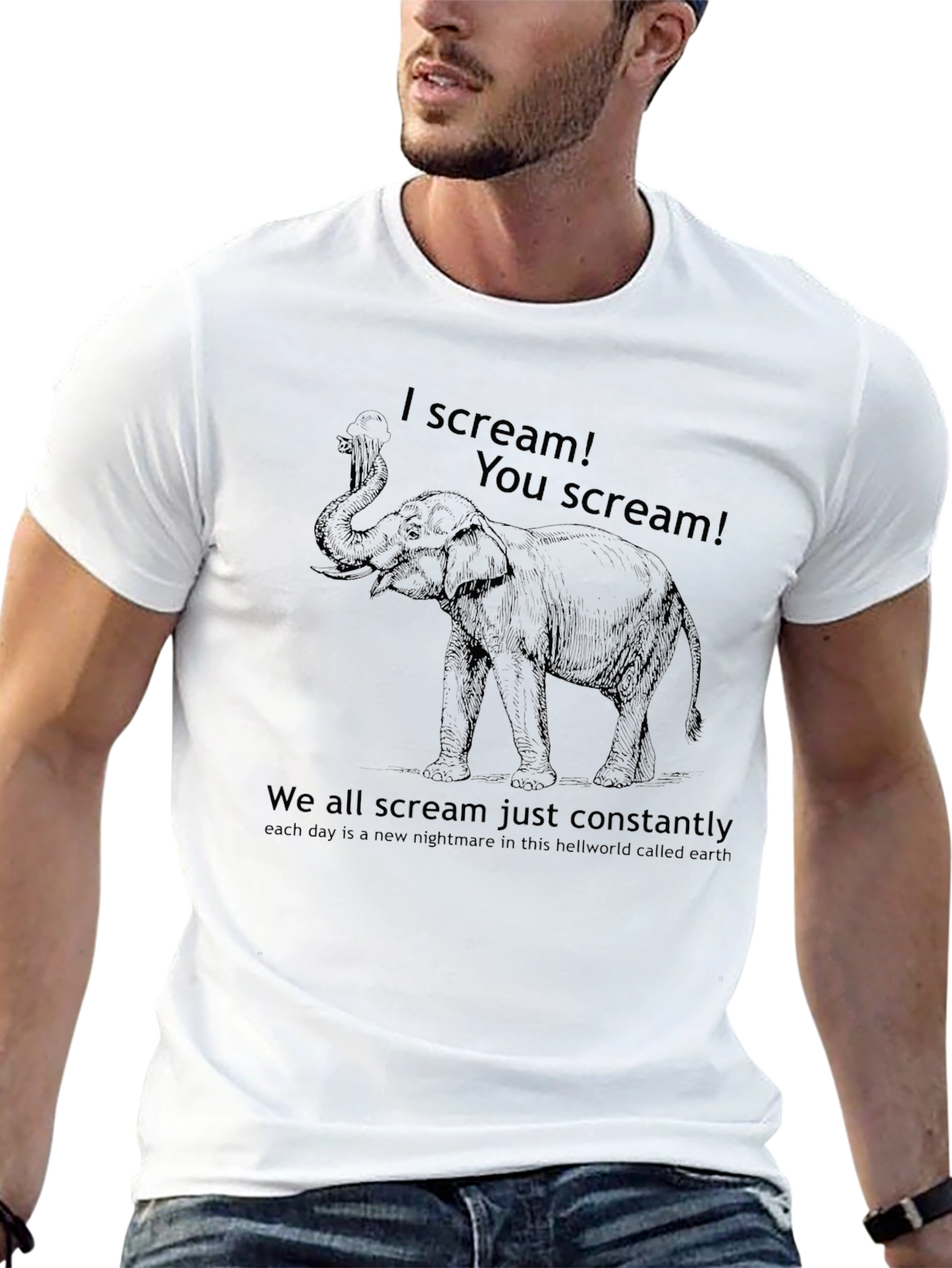 Scream Elephant Black Graphic Tee Shirt