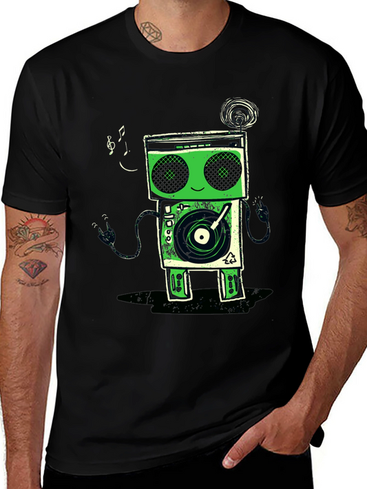 Funky Robot Turntable Black Graphic T-Shirt