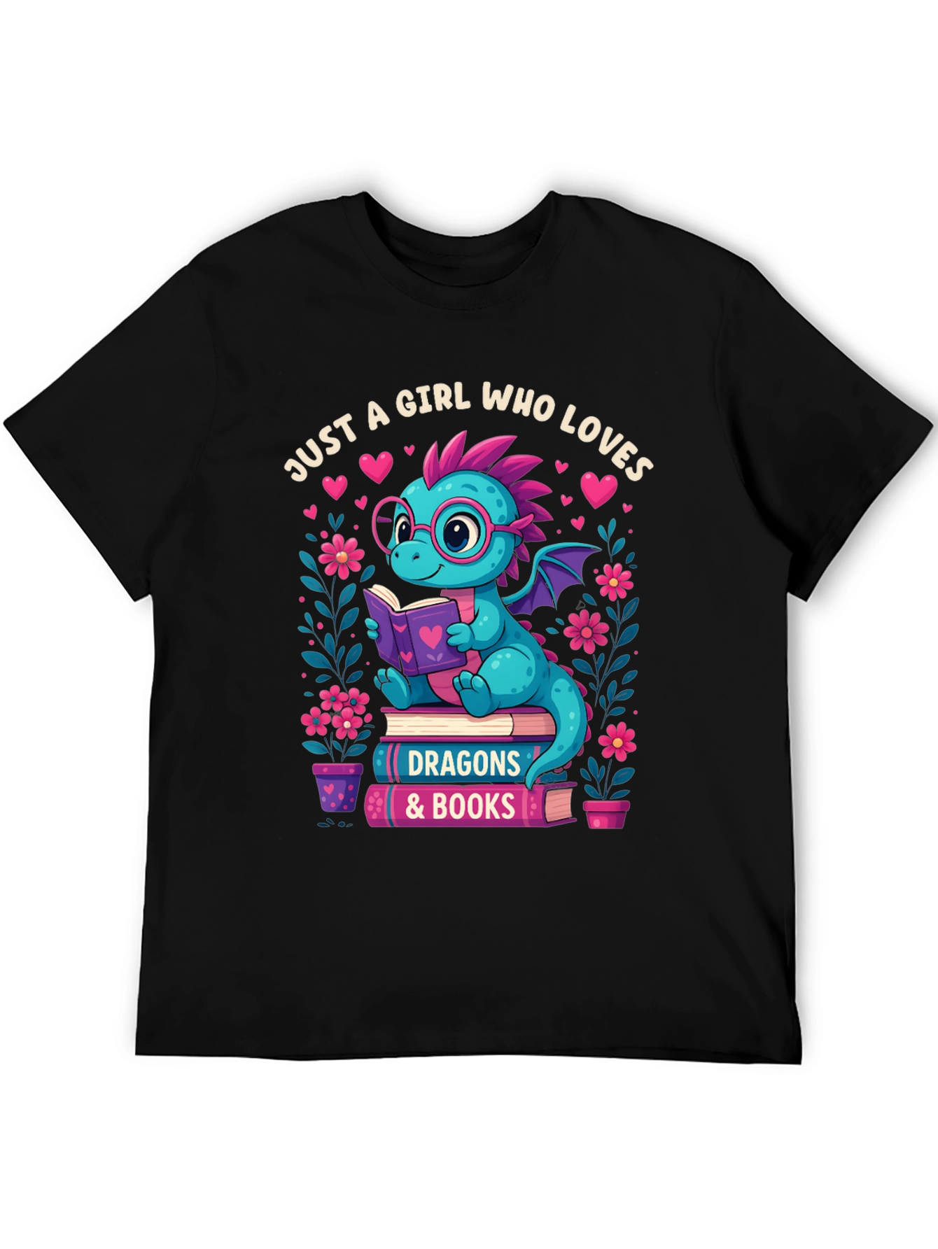 Dragon & Books T-Shirt - Girl Who Loves Dragons