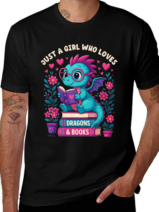 Dragon & Books T-Shirt - Girl Who Loves Dragons