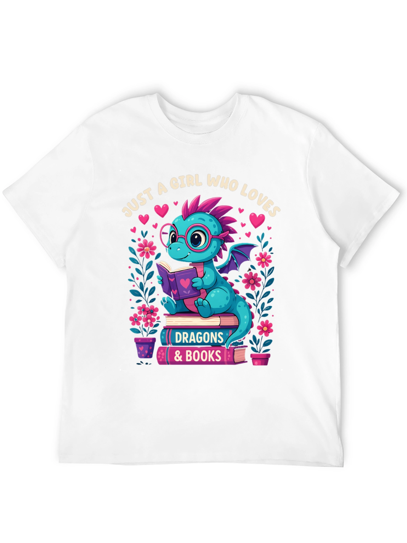 Dragon & Books T-Shirt - Girl Who Loves Dragons