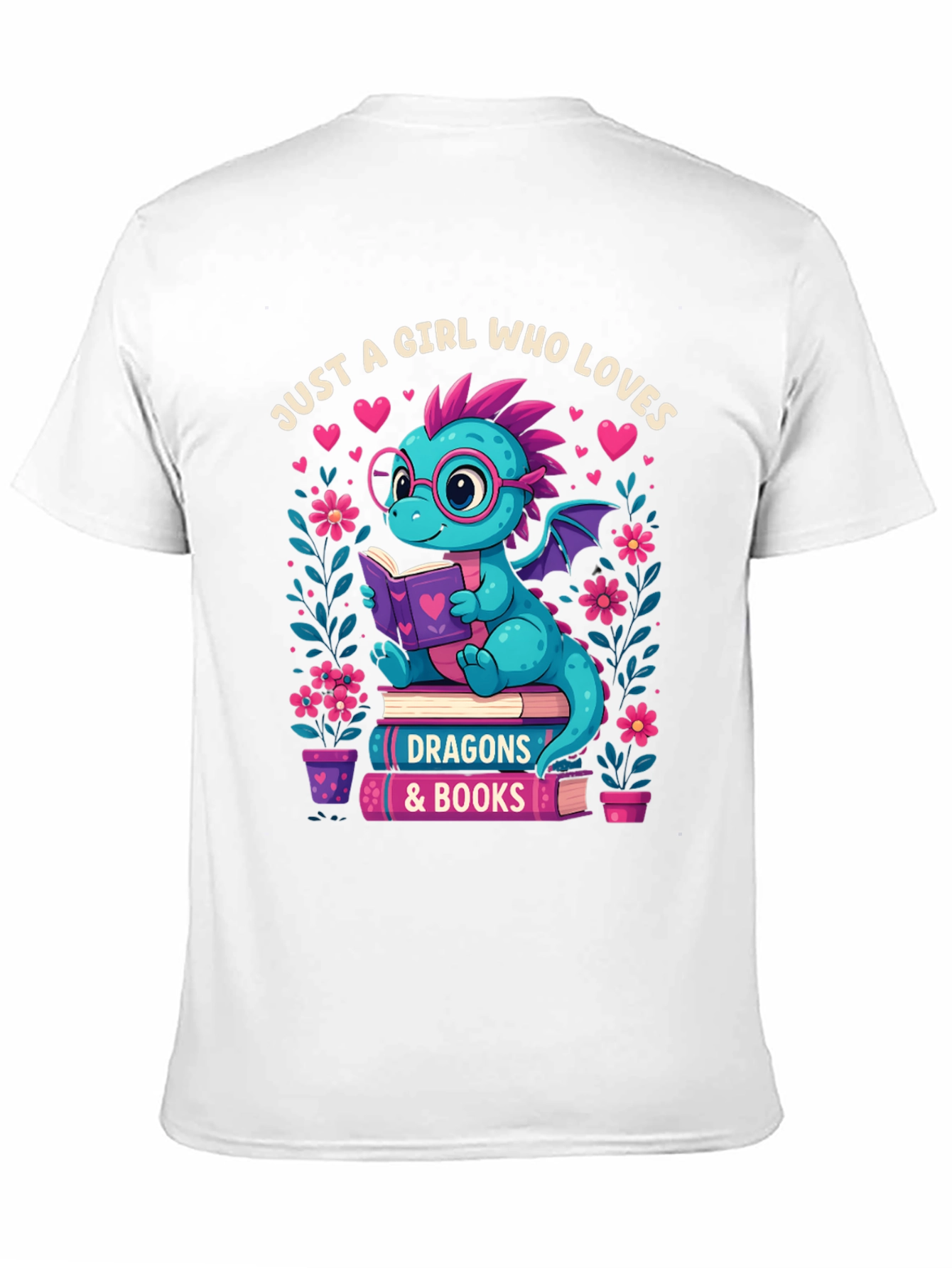 Dragon & Books T-Shirt - Girl Who Loves Dragons