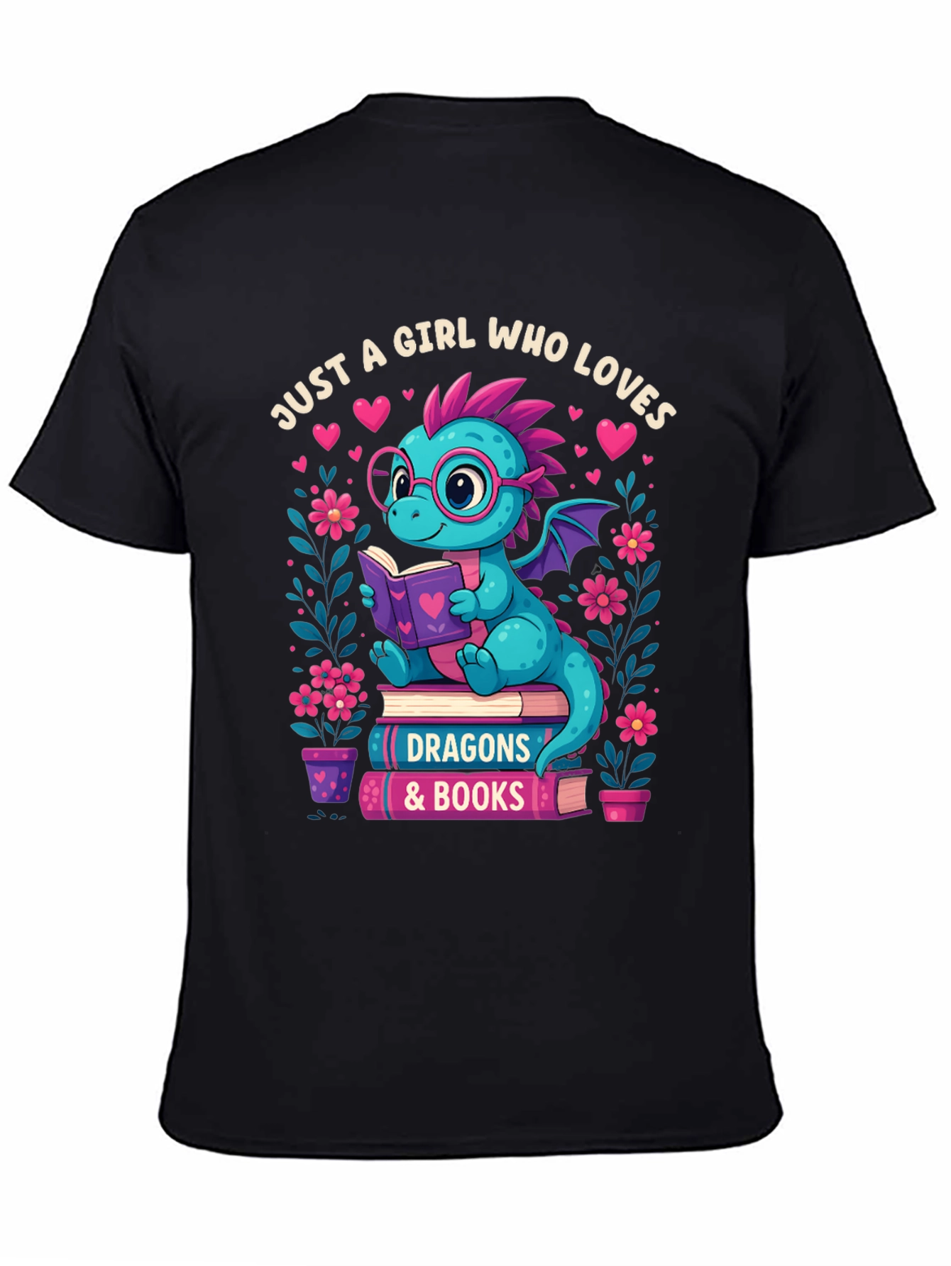 Dragon & Books T-Shirt - Girl Who Loves Dragons