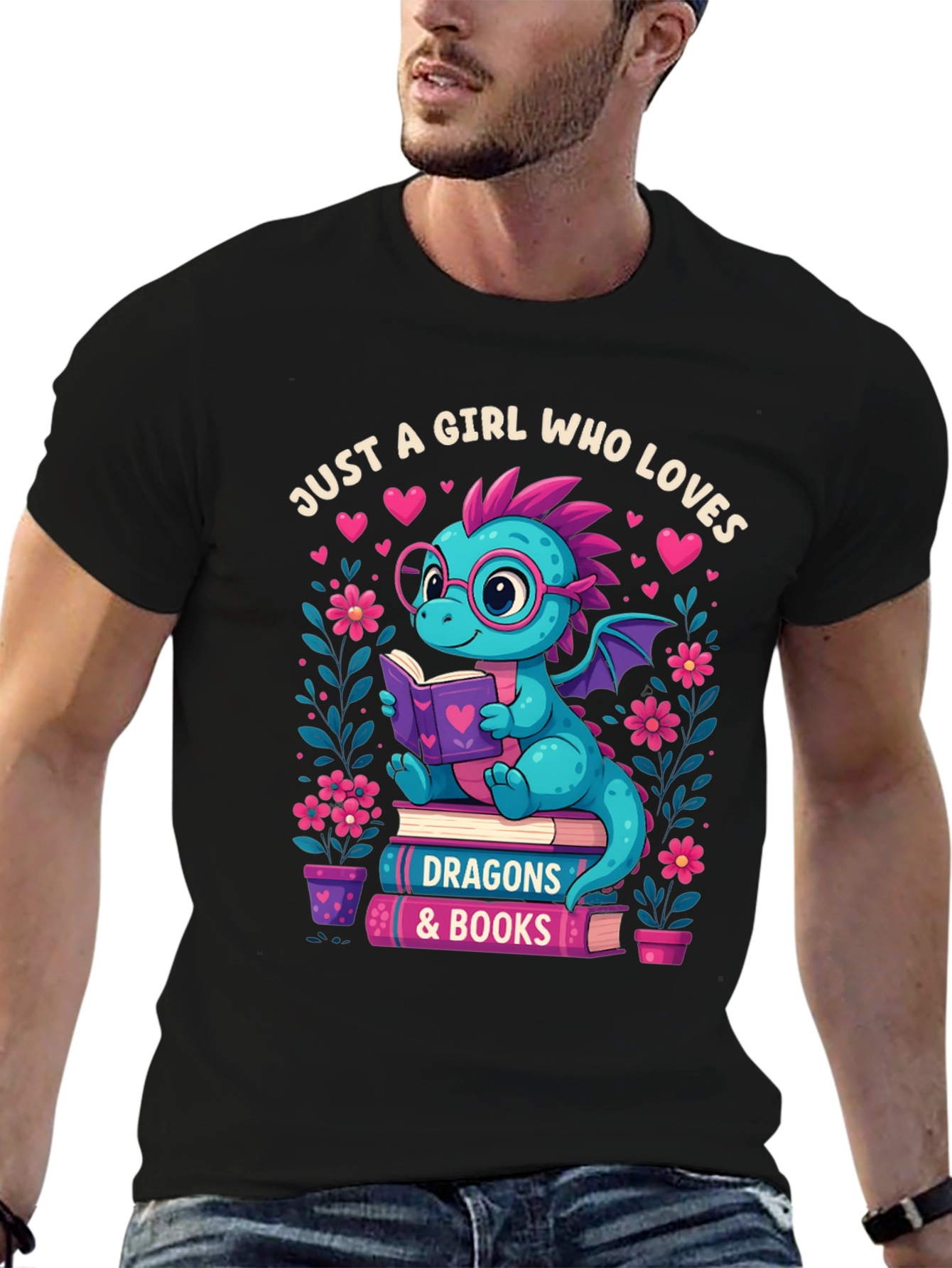 Dragon & Books T-Shirt - Girl Who Loves Dragons