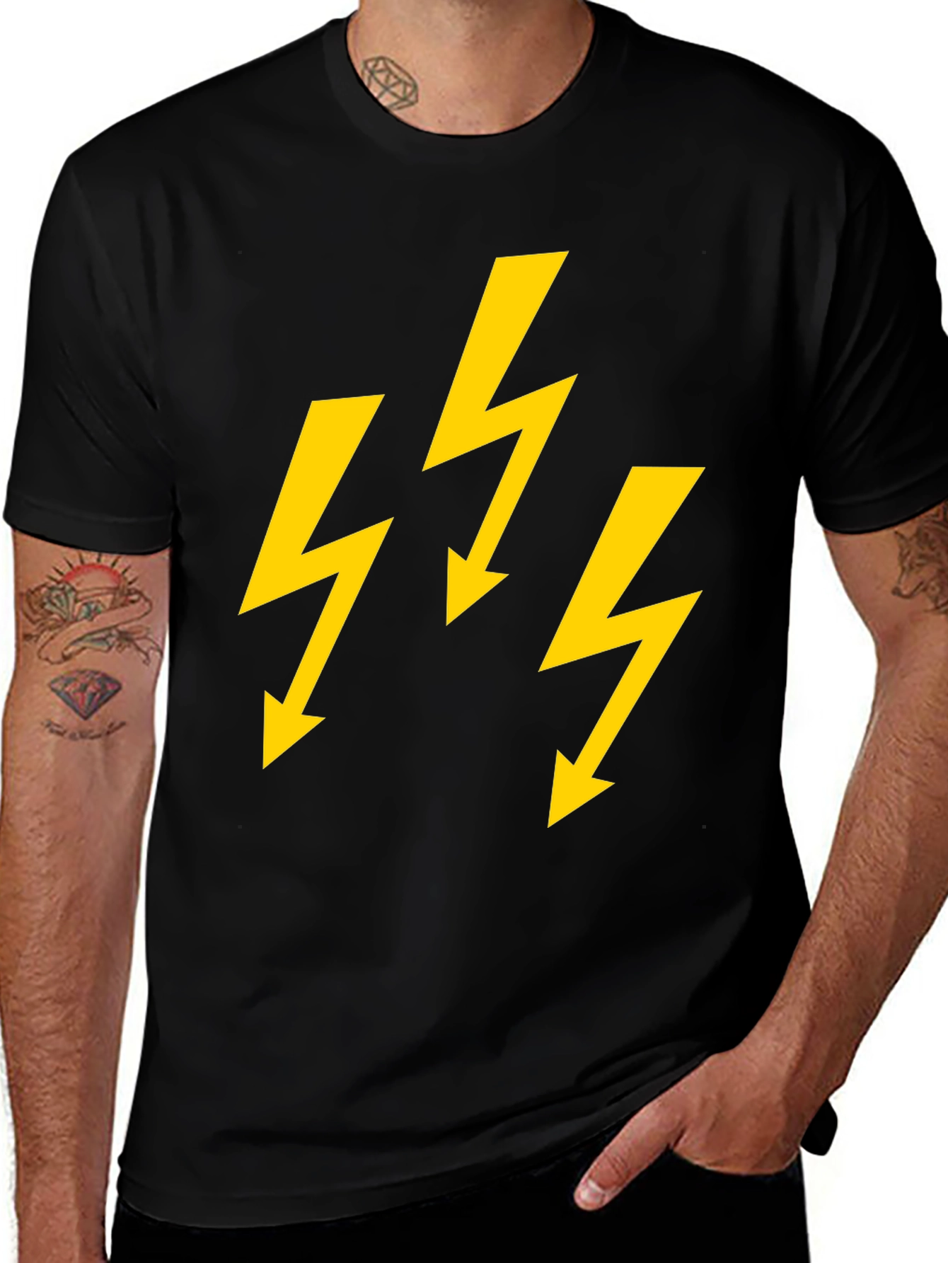 Bold Lightning Bolt Graphic Tee - Black Cotton