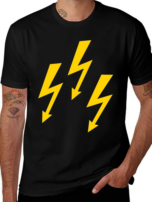 Bold Lightning Bolt Graphic Tee - Black Cotton